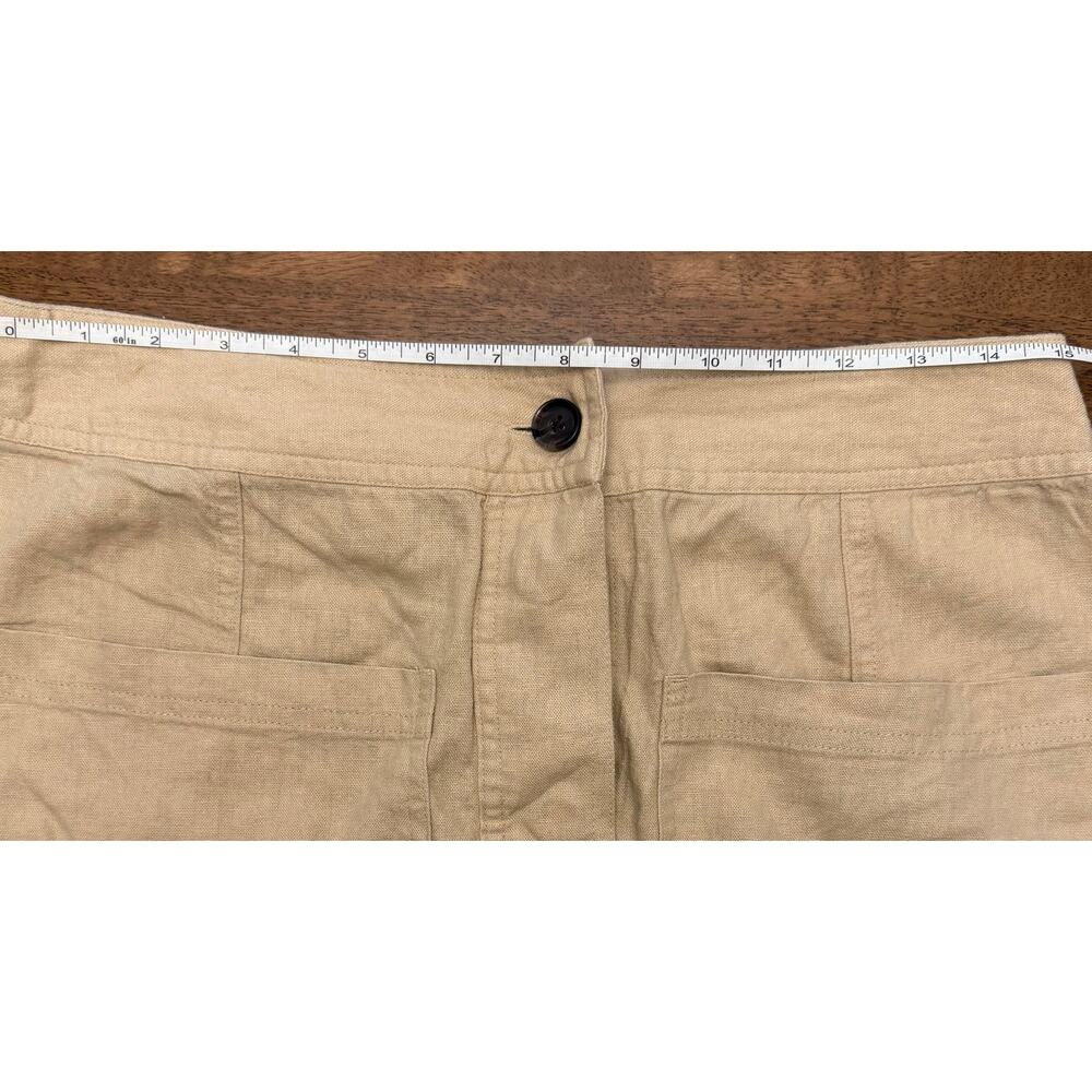 Banana Republic Linen Blend Mini Skirt 12 Tall Beige Button Front Pockets Casual - Picture 2 of 7